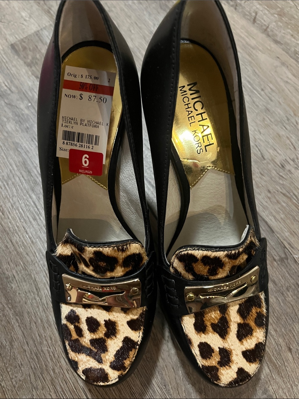 MICHAEL Michael Kors Black Flats with Leopard Print Suede and Gold Accent